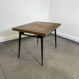 Rectangular extendable wooden table and black steel compass legs with 2 extensions France