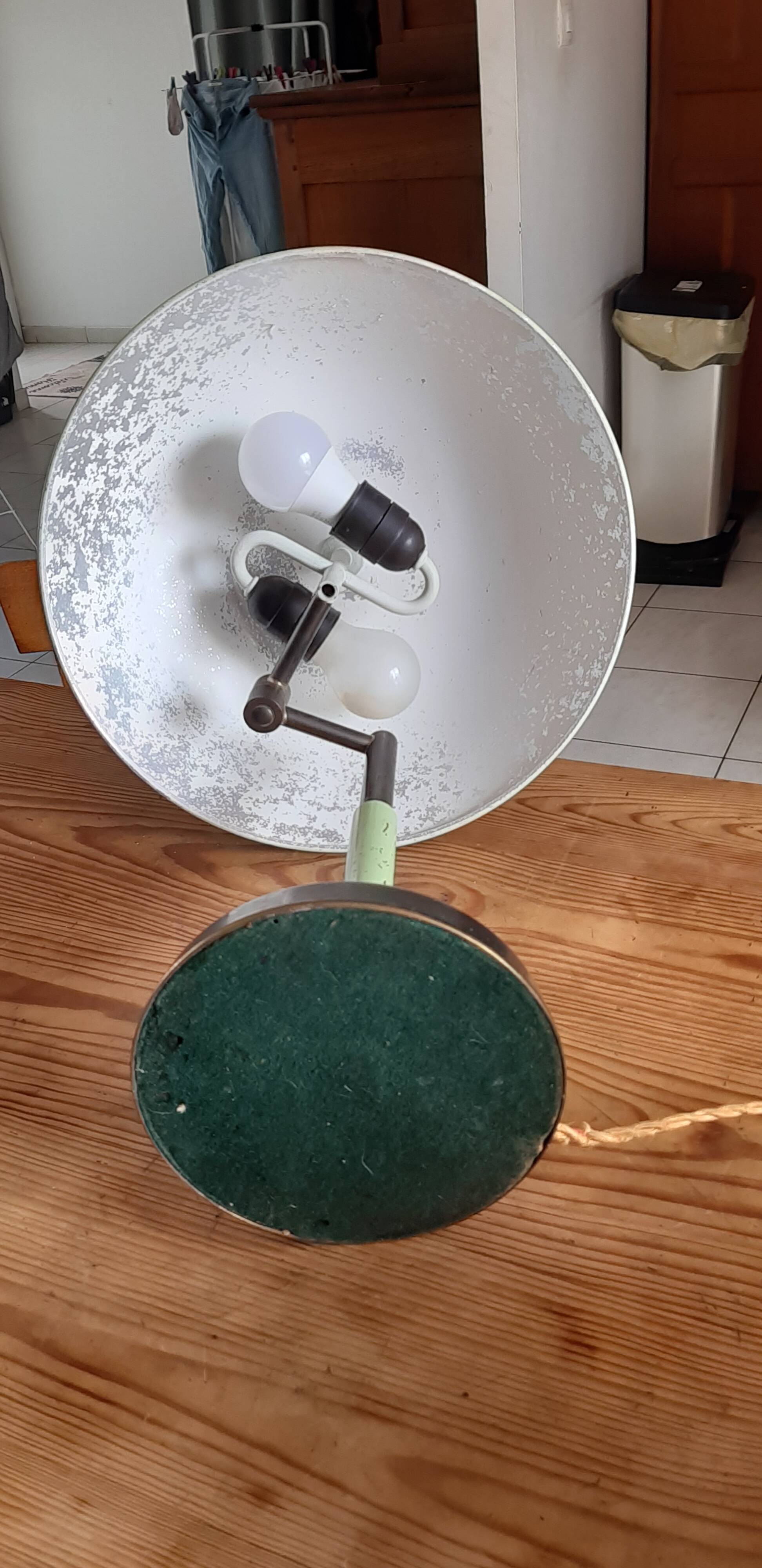 Vintage lamp green lacquered metal and brass