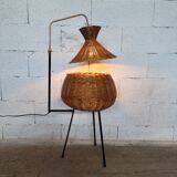 Wicker floor lamp in the shape of a basket 1950
