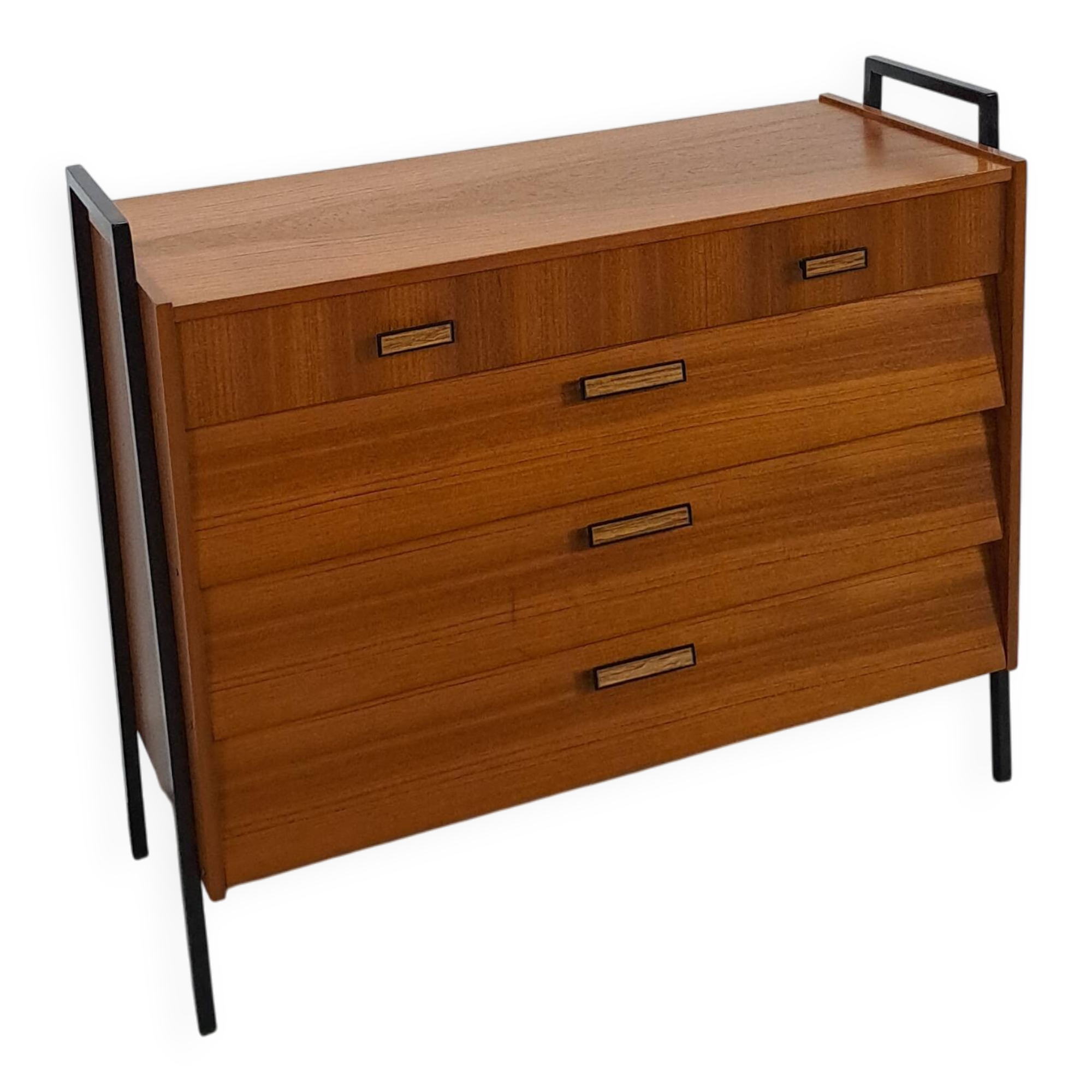 Teak schoenenkast met zwart metalen poten, nr. 1