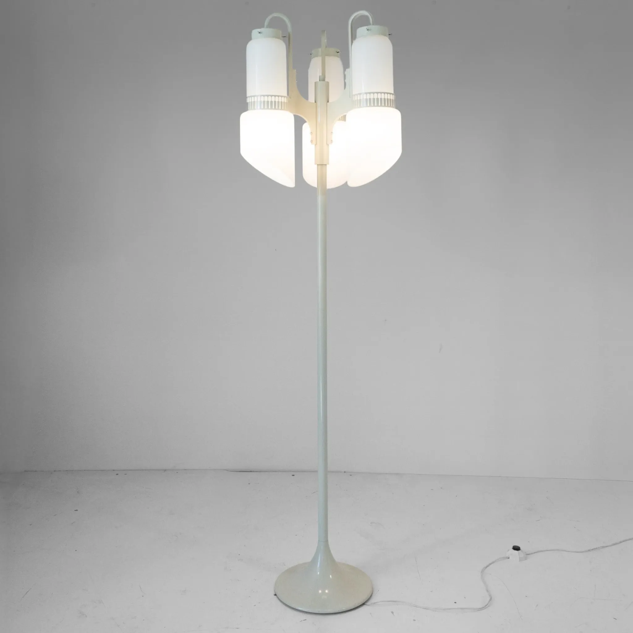 Vintage Vistosi Sytle Space Age Floor Lamp, Iron & Opaline Glass, 1970s