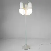 Vintage Vistosi Sytle Space Age Floor Lamp, Iron & Opaline Glass, 1970s