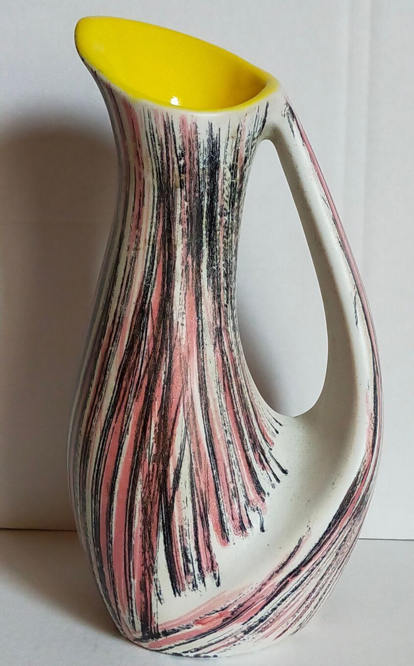 Free-form ceramic vase by R. Dupanier with abstract decoration from the 50s