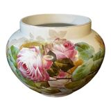 Large Verbanum Stone Laveno cache-pot, floral decoration "Roses" in earthenware ceramic, ca 1900