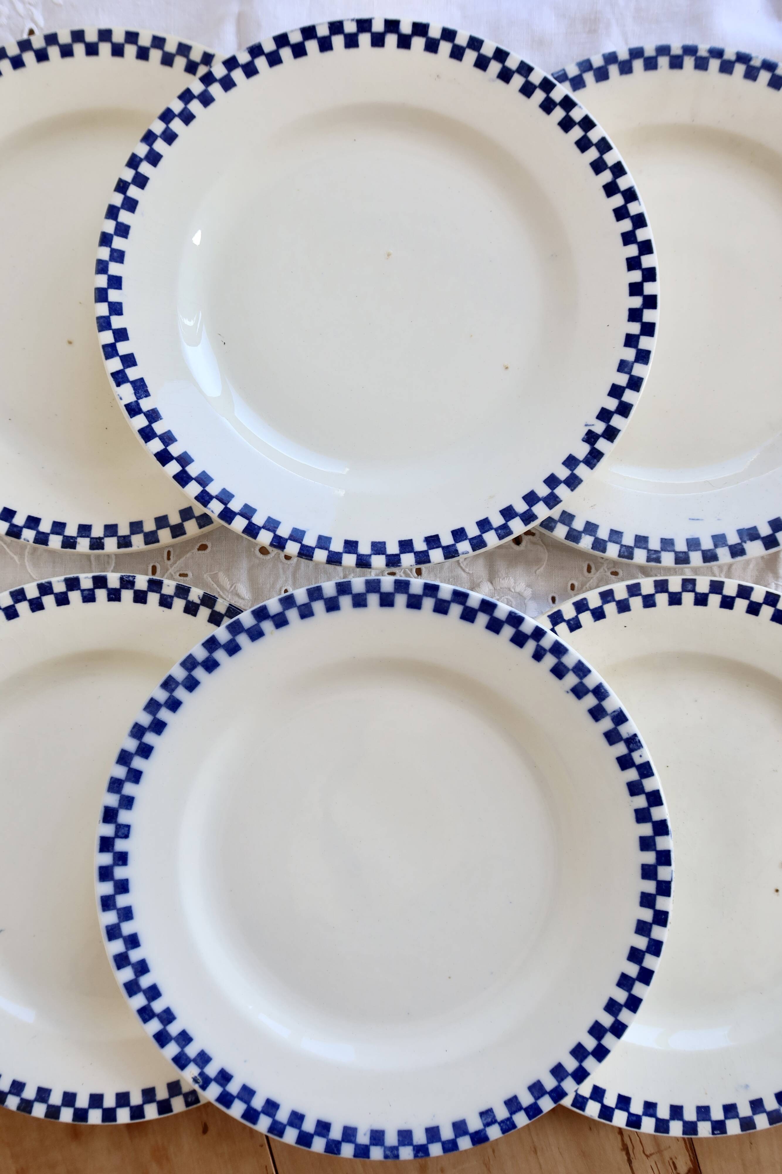 Antique flat plates, ironstone Salins – Checkerboard model