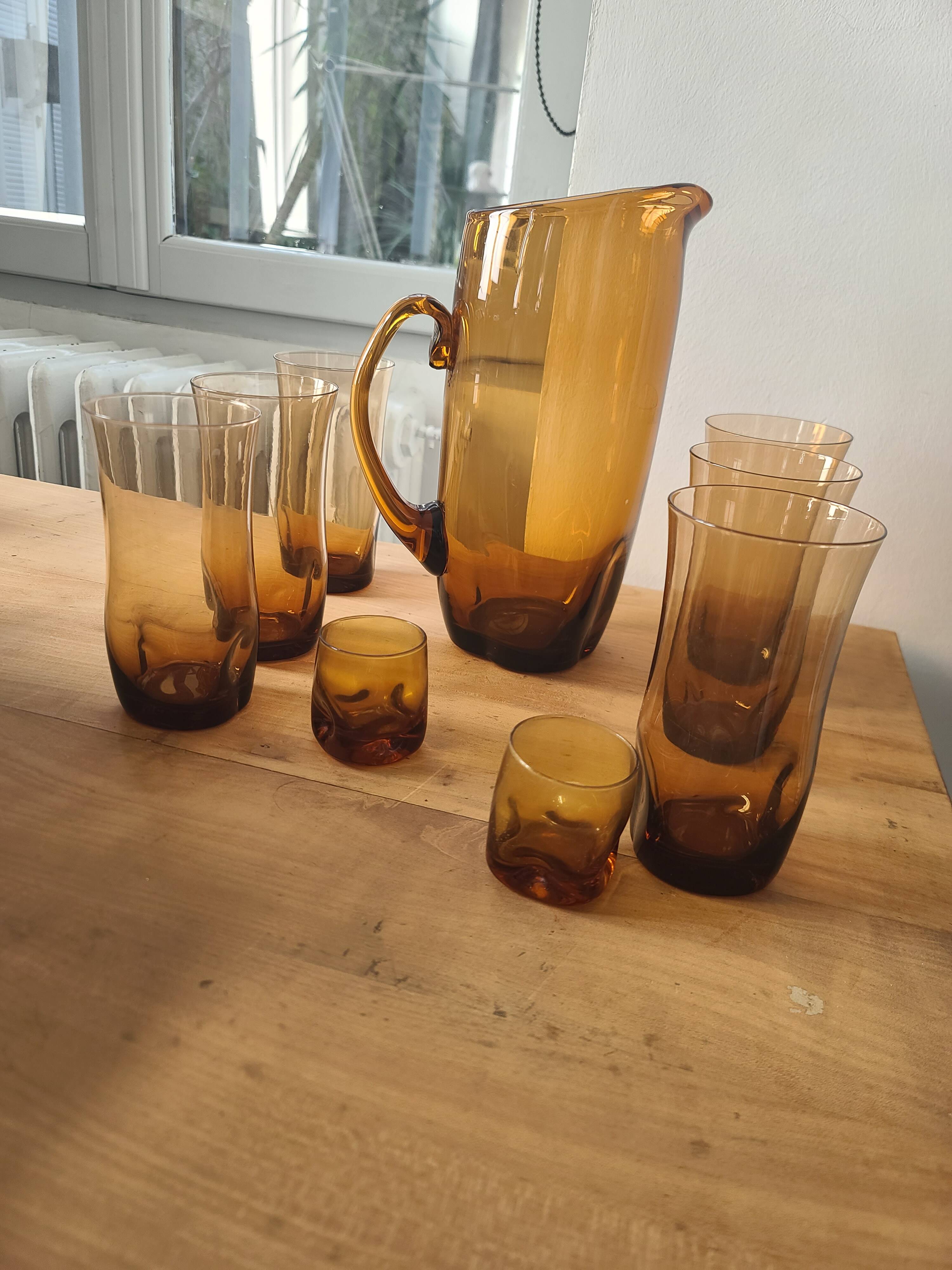 Service de Verres Vintage Ambrés (Carafe + Gobelets) #PIMR
