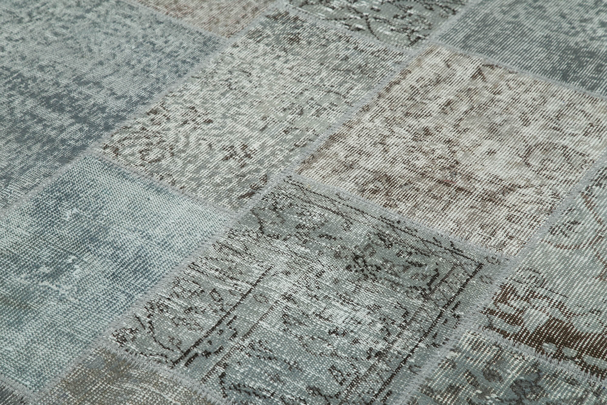 Hand-knotted oriental overdyed 170 cm x 240 cm grey patchwork carpet