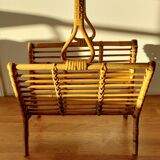 Porte-revues en rotin artisanal 1960.