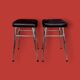 Pair of vintage stools in black faux leather and chrome steel – 1960s-1970s