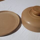 Cheese or cake dome, in iridescent speckled stoneware.