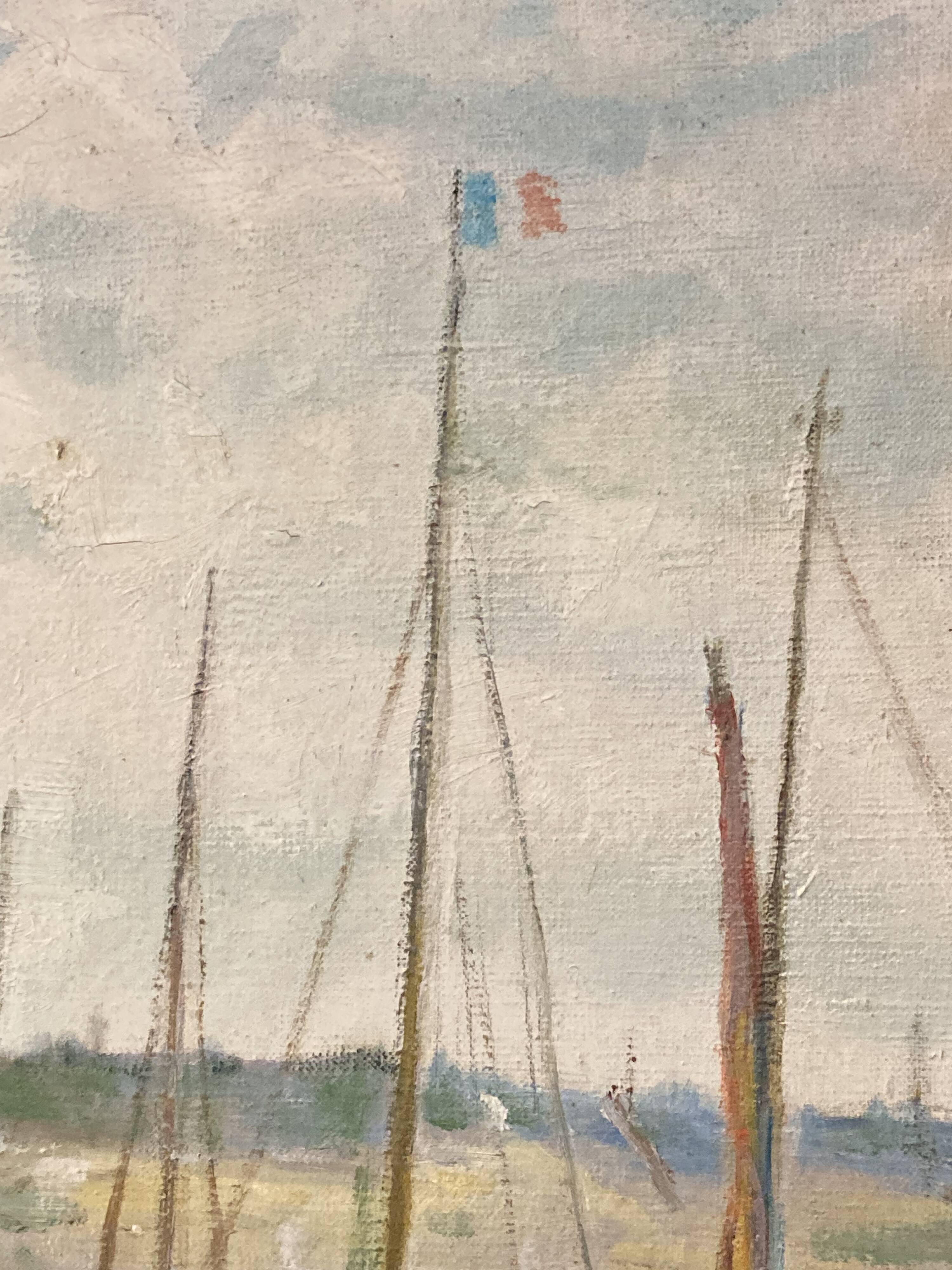 René bezaud (1909-2000), leaving the port, oil on canvas