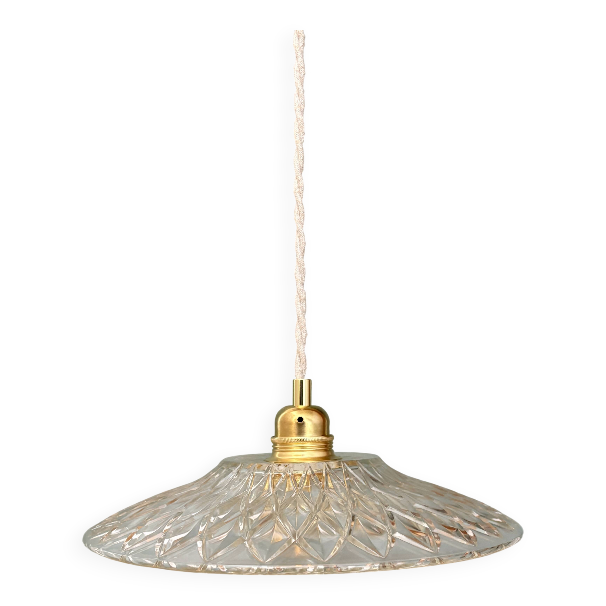 Suspension abat-jour vintage en verre moulé - collection vaisselle -