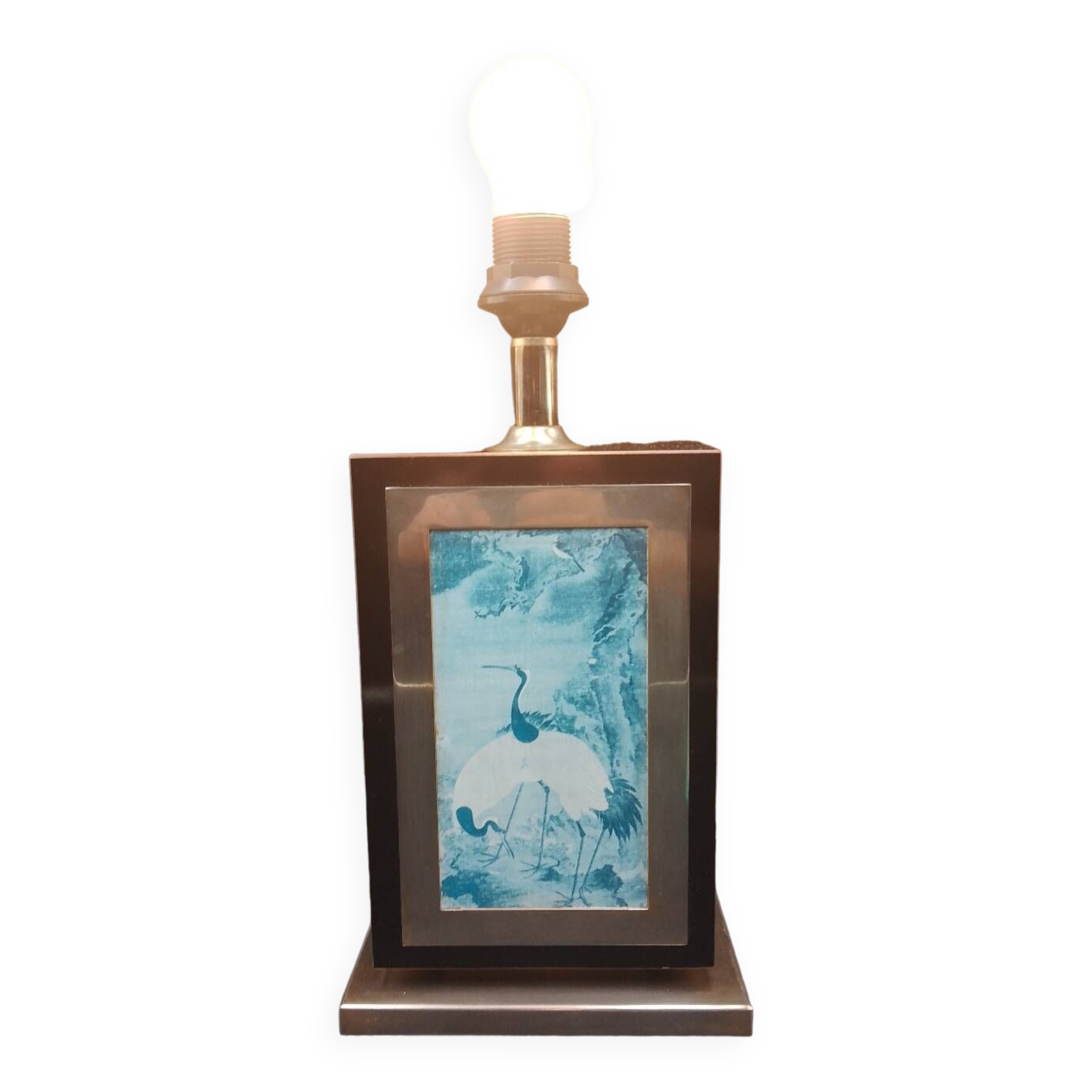 Table lamp the dolphin pagoda 1970 vintage melamine lacquered and brass heron