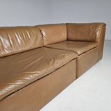 Modular "Jeep" sectional sofa in light brown leather by Anita Schmidt for Durlet, 1970.