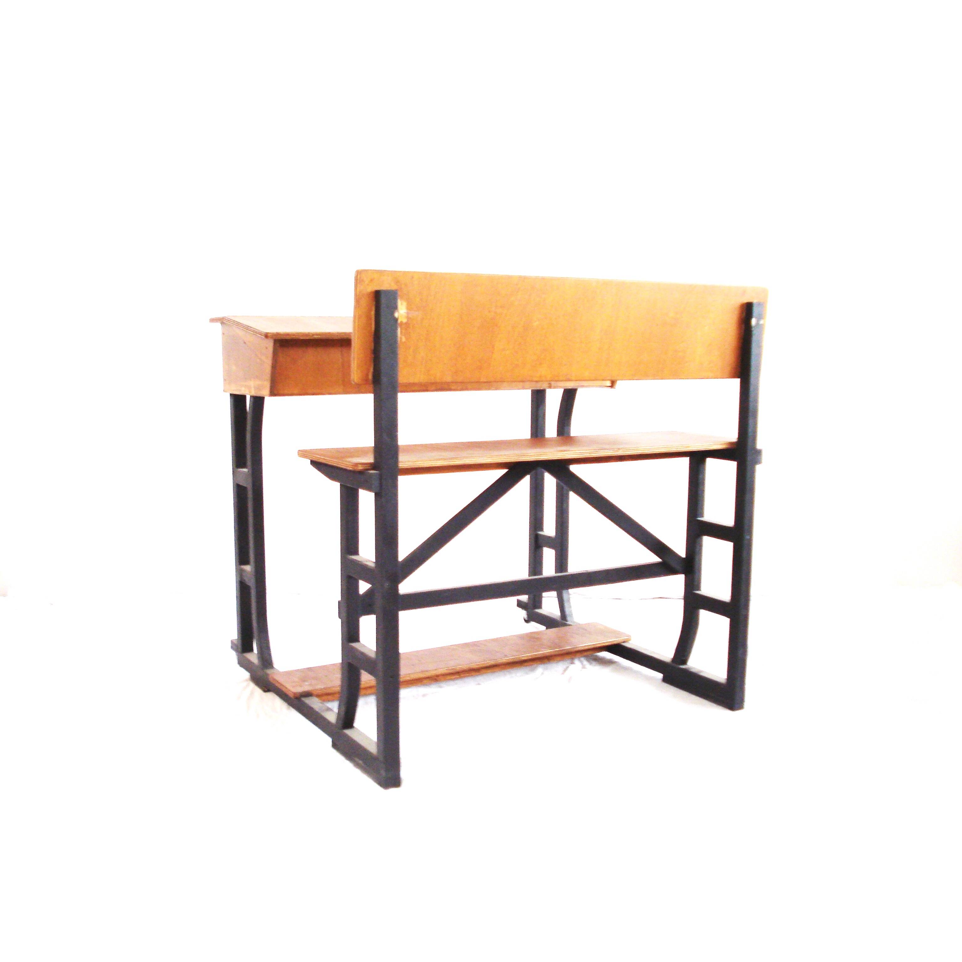 Large wooden school desk on wheels with desk flap, great for catering or the office