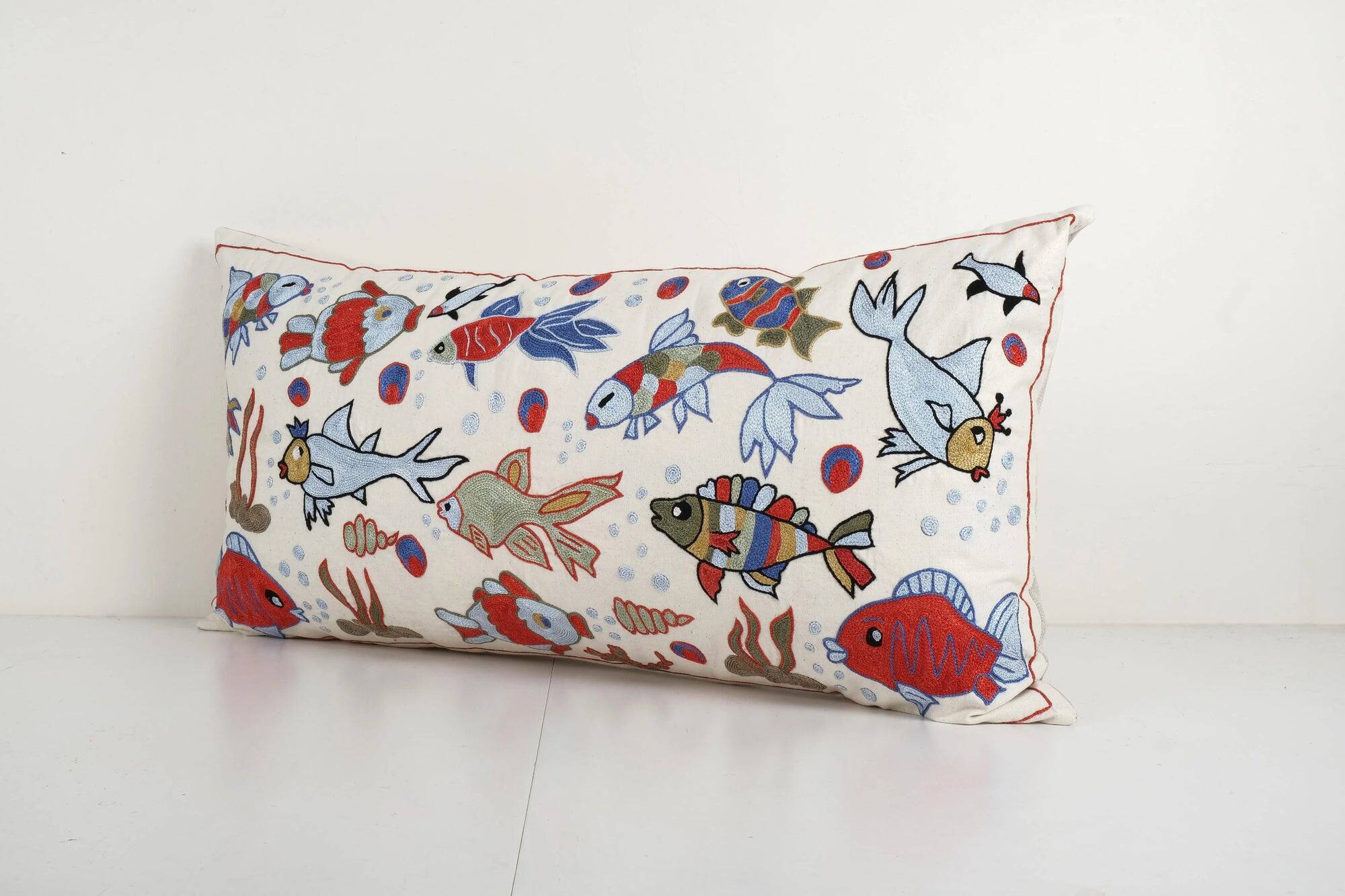 Vintage embroidered cushion cover 46x89 cm