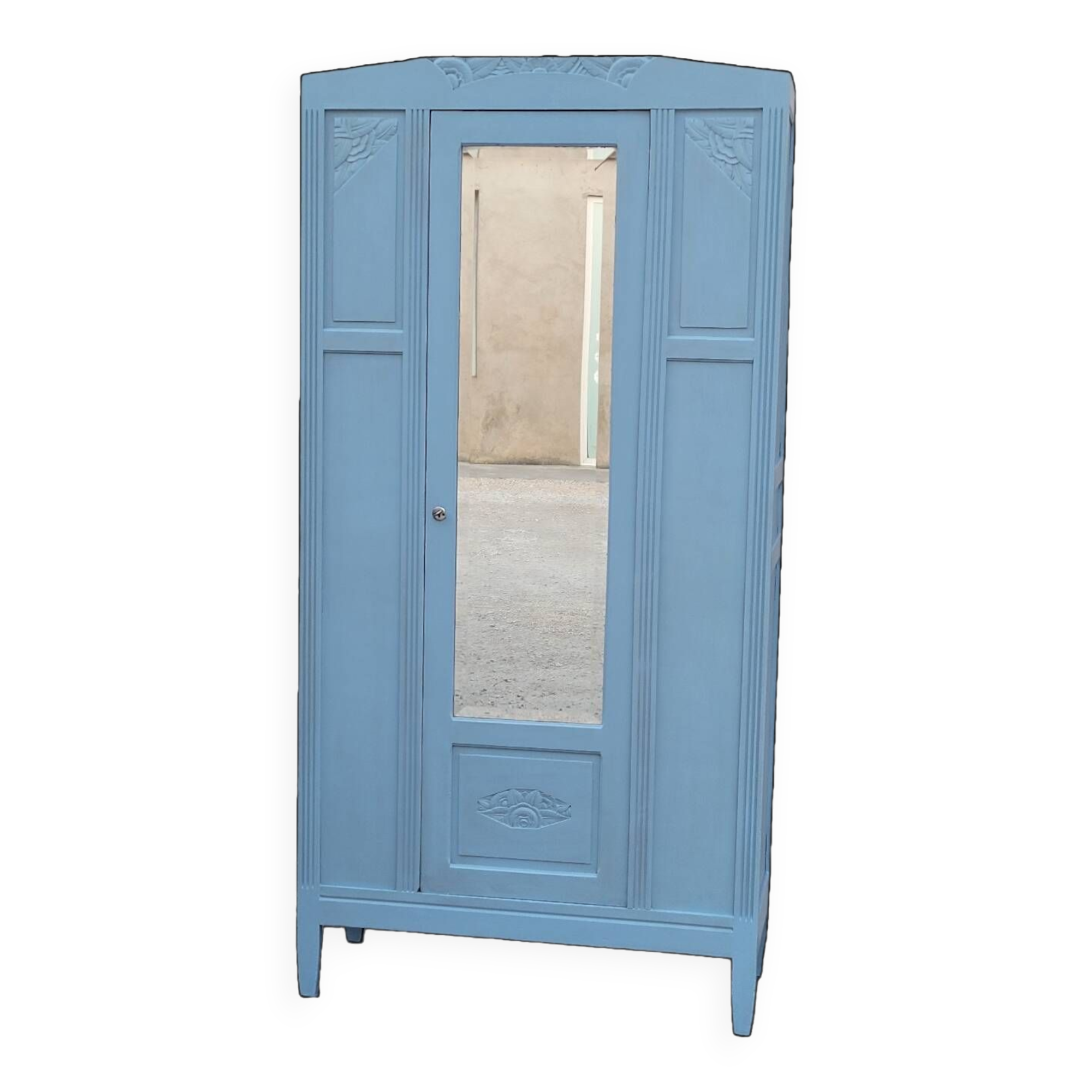 Parisian Art Deco armoire with beveled mirror and painted decoration