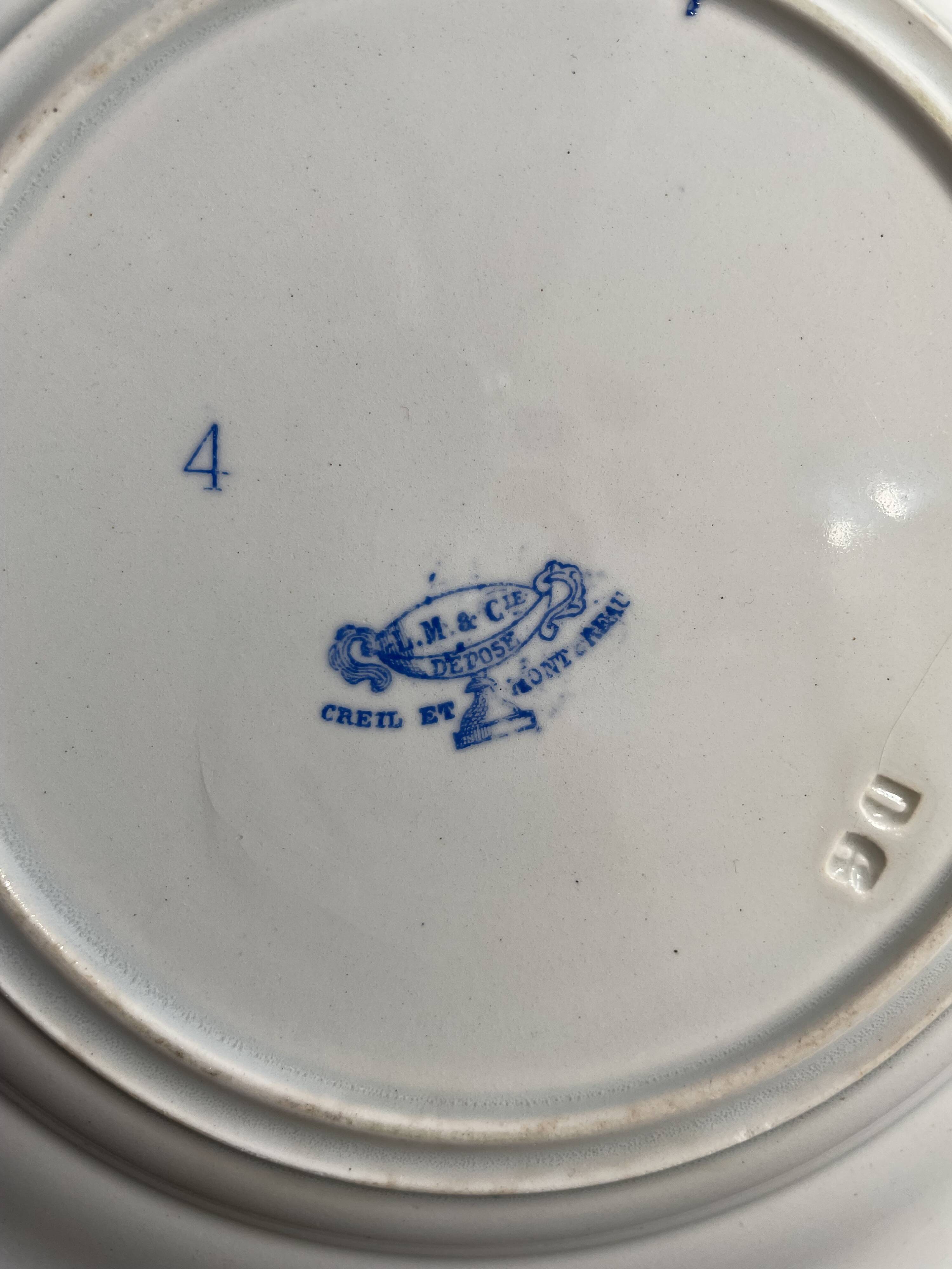 Set of 6 talking plates - creil and montereau France