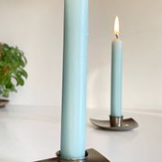 Vintage brushed metal geometric candle holders