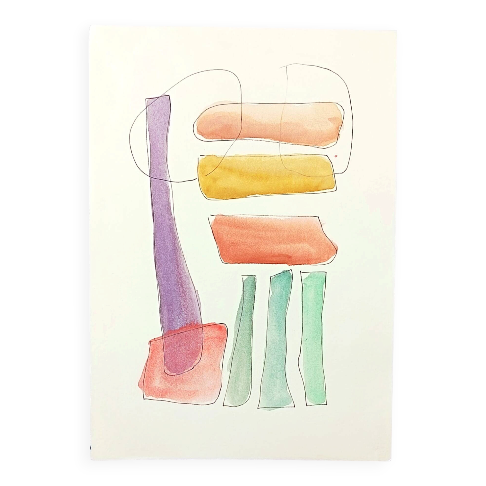 Original abstract painting – colourful graphic composition – 24 x 34 cm