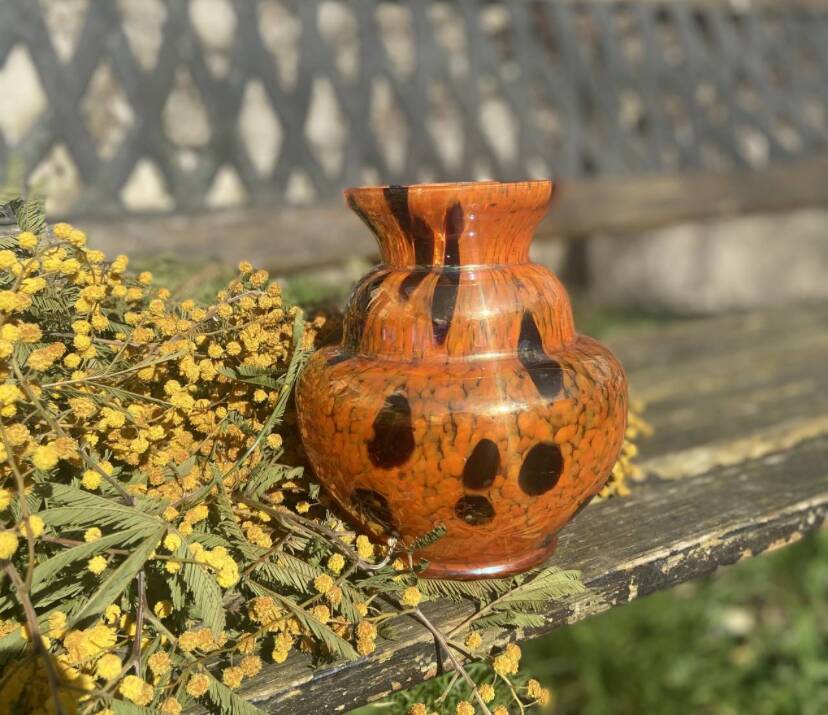 Orange Clichy vase from the Art Deco period