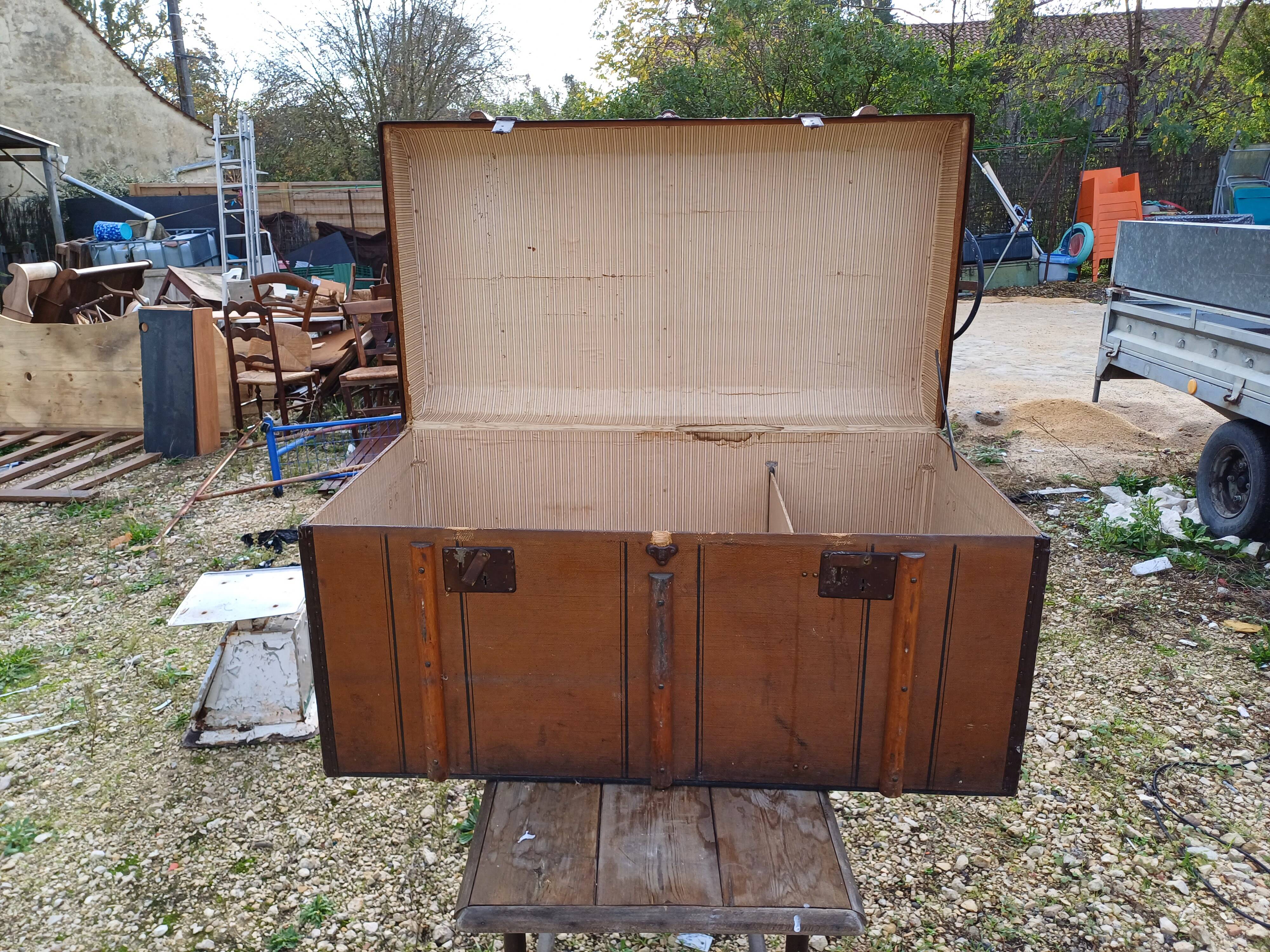 Old wooden travel trunk