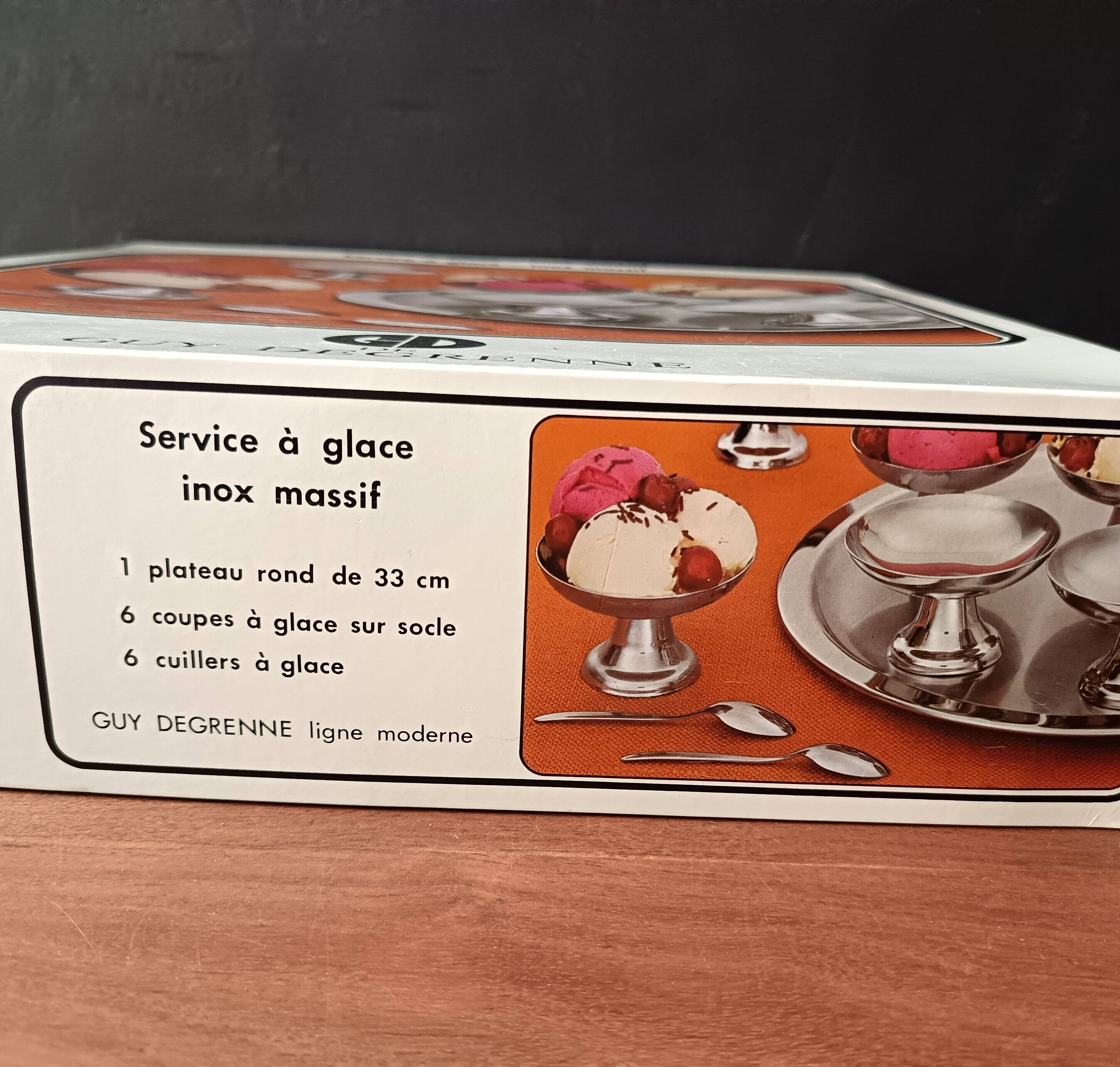 Set of 6 cups, tray and ice cream spoons guy degrenne "modern line"