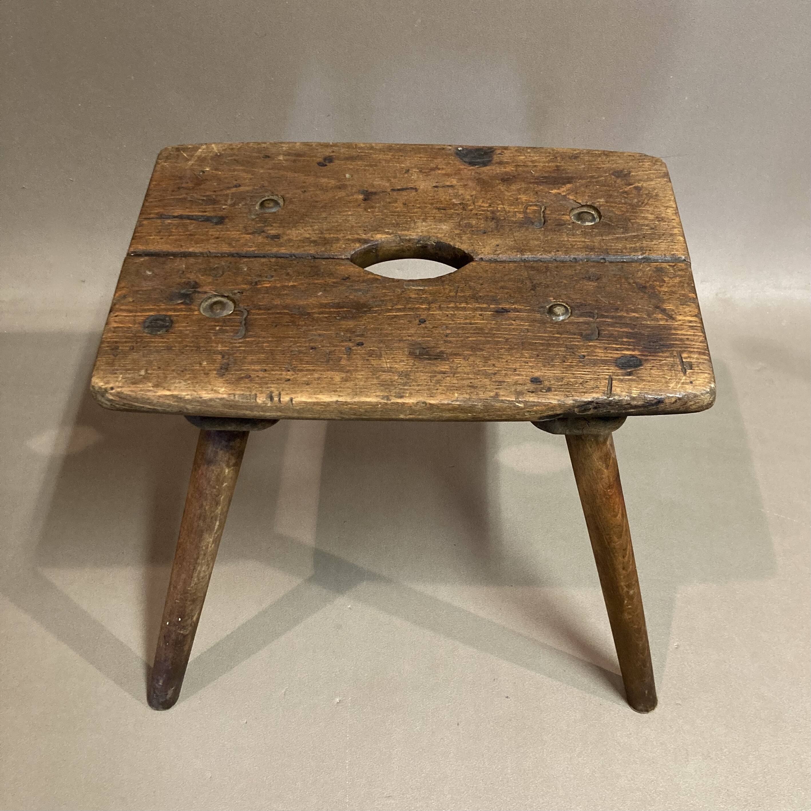 Pair of period stools in solid oak.