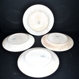 Onnaing Faïencerie set of 4 Coppelia plates with green floral decoration, iron earthenware