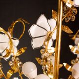 Lustre en verre de Murano décor de fleurs blanches, 1970