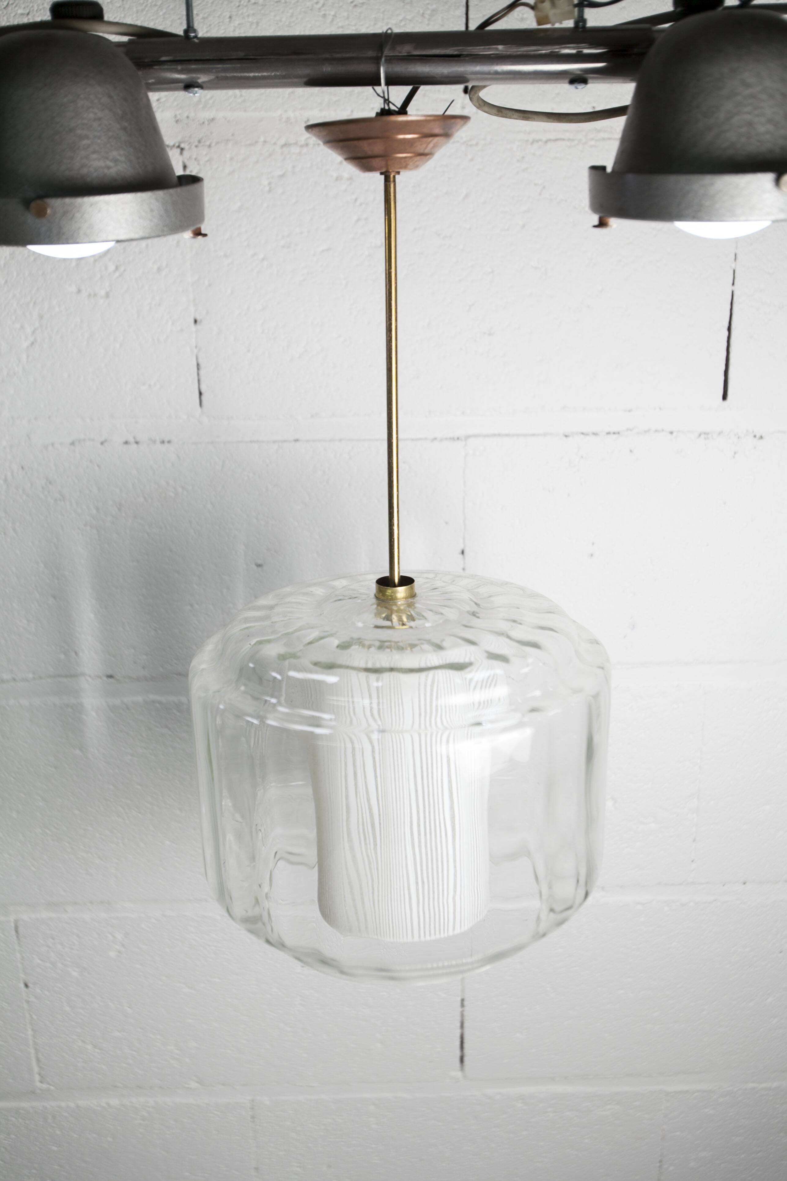 Chandelier 1930 double Opaline blown glass brass and copper