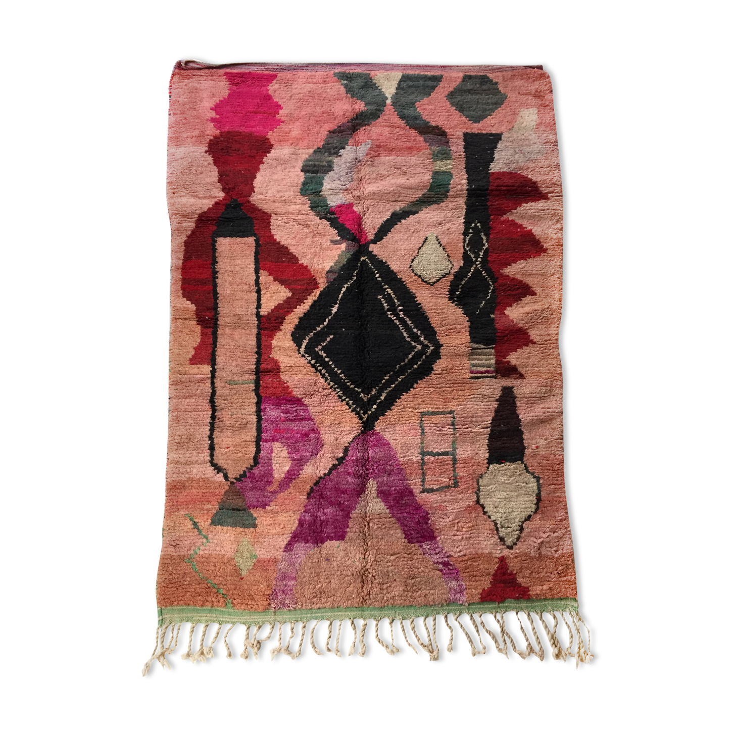 Moroccan Berber carpet Boujaad pink with colorful patterns 256x160cm
