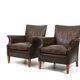 Paire de vieux fauteuils club danois en cuir patiné des années 1940
