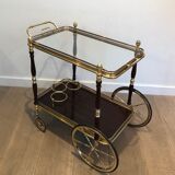 Rolling table in brass and mahogany with removable trays