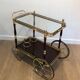 Rolling table in brass and mahogany with removable trays