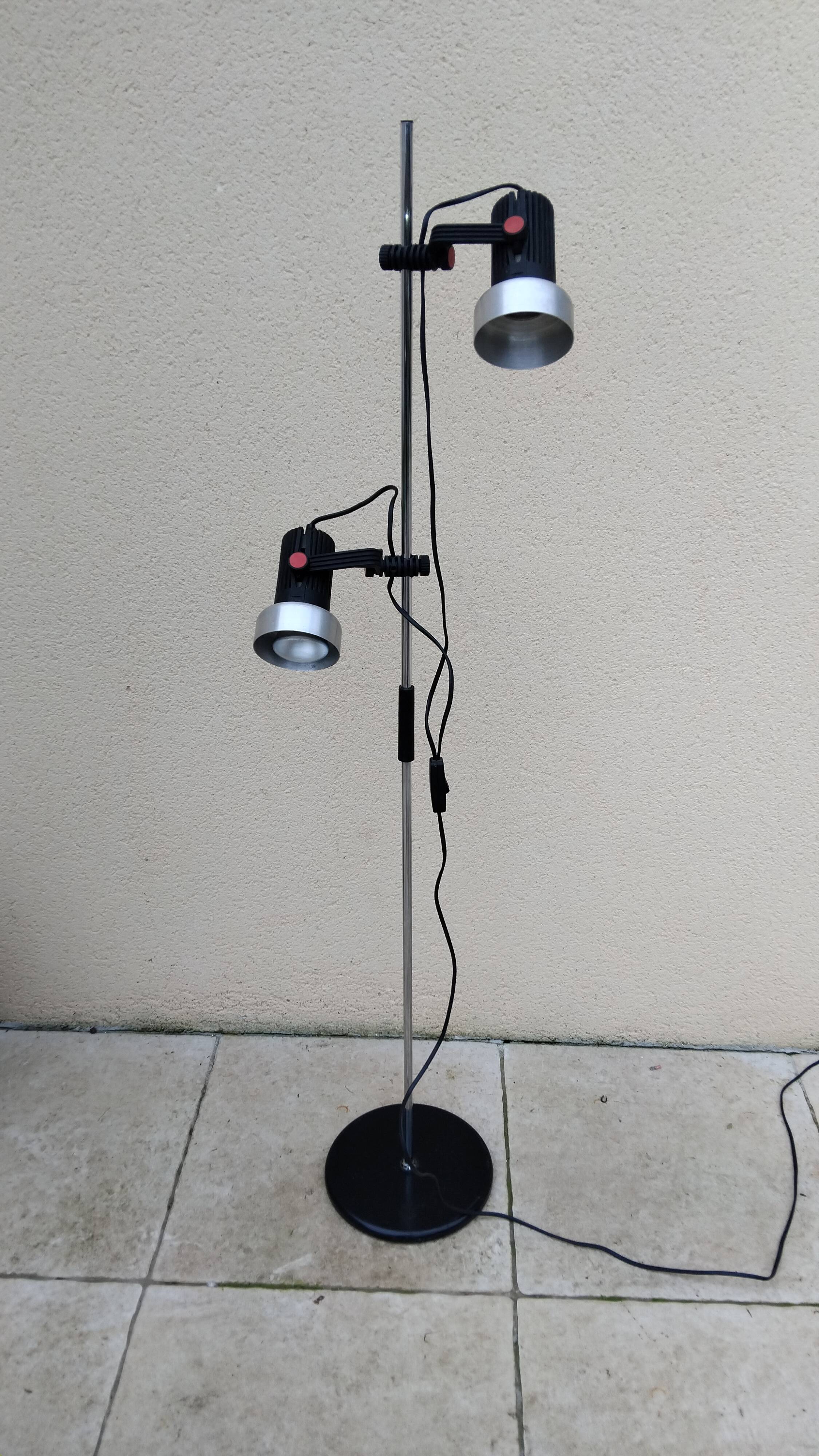 Lampadaire vintage à 2 spots des années 70 édité par Miwi
