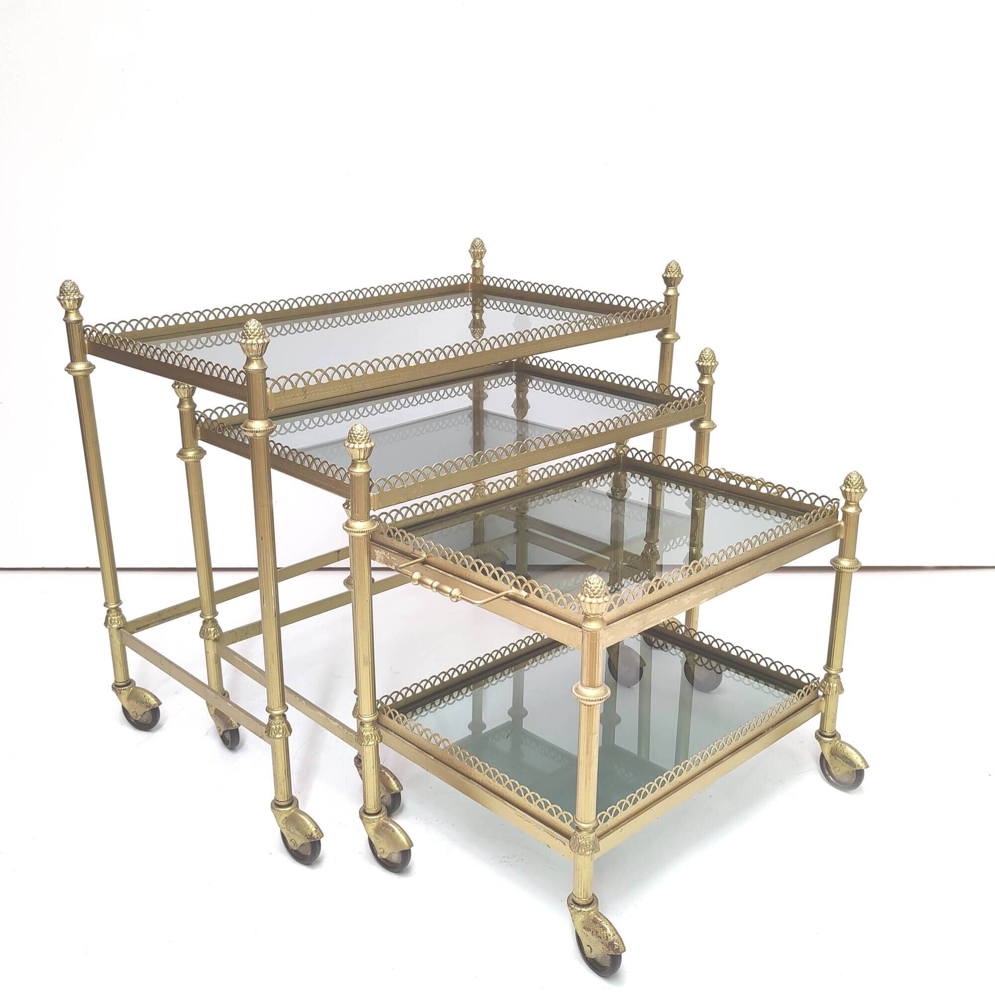 Desserts nesting tables gilded metal and smoked glass