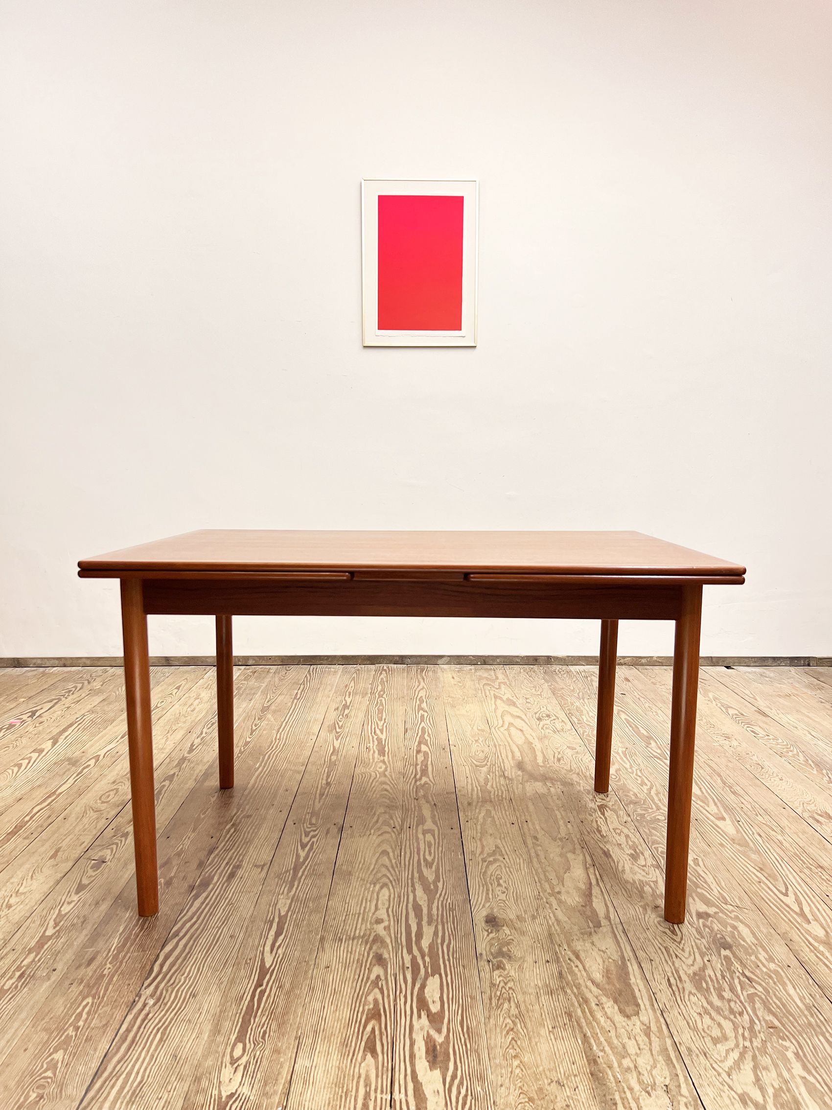 Extendable mid century teak dining table with pull out leaves, denmark, 1950s