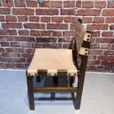 Set of four wooden and leather chairs from Maison Regain