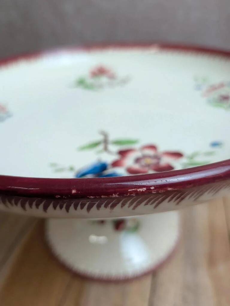 Antique compote dish Sarreguemines – Strasbourg model – floral decoration