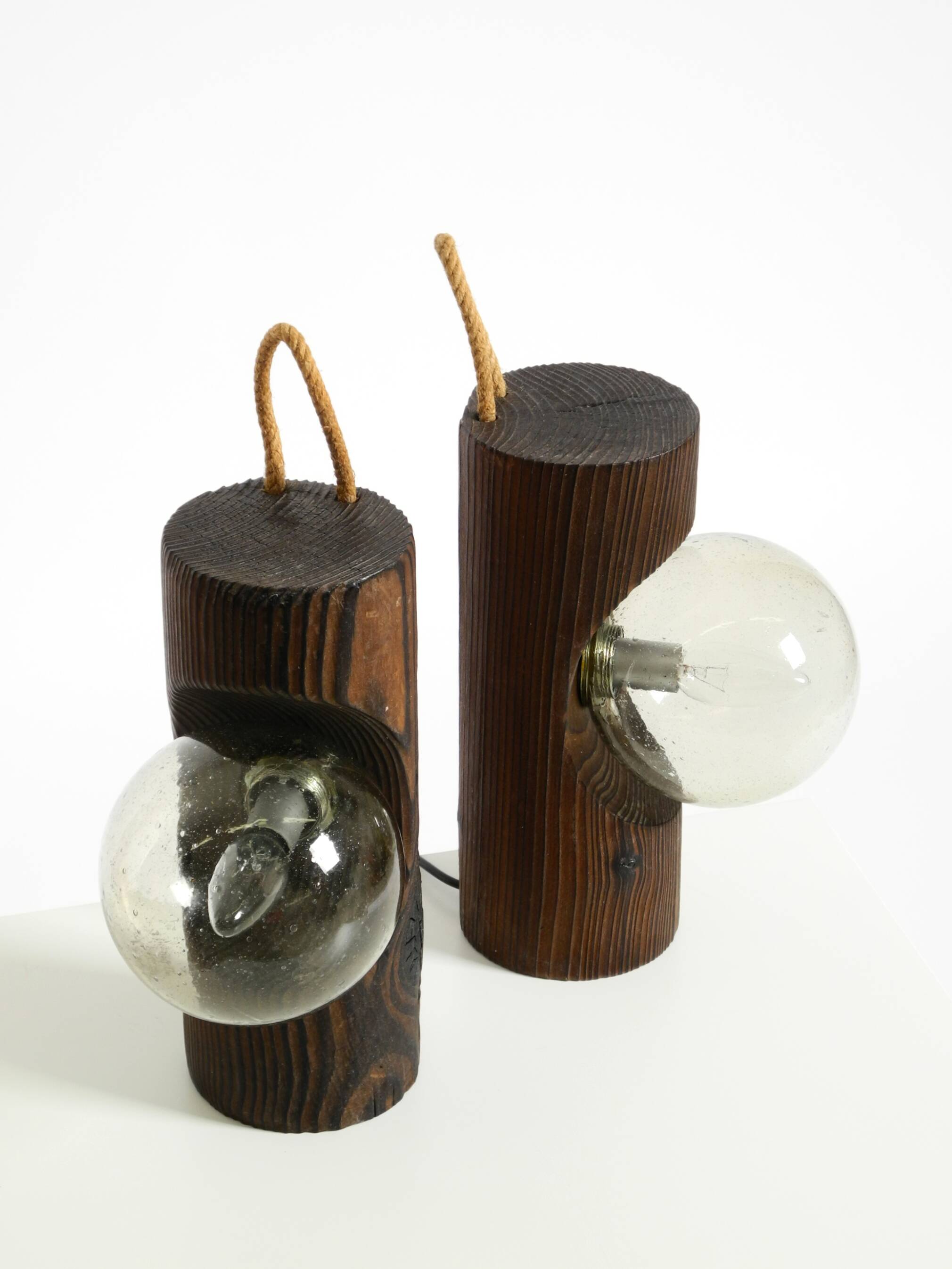 Pair of rare 1960s Temde table and wall lamps made of solid pine