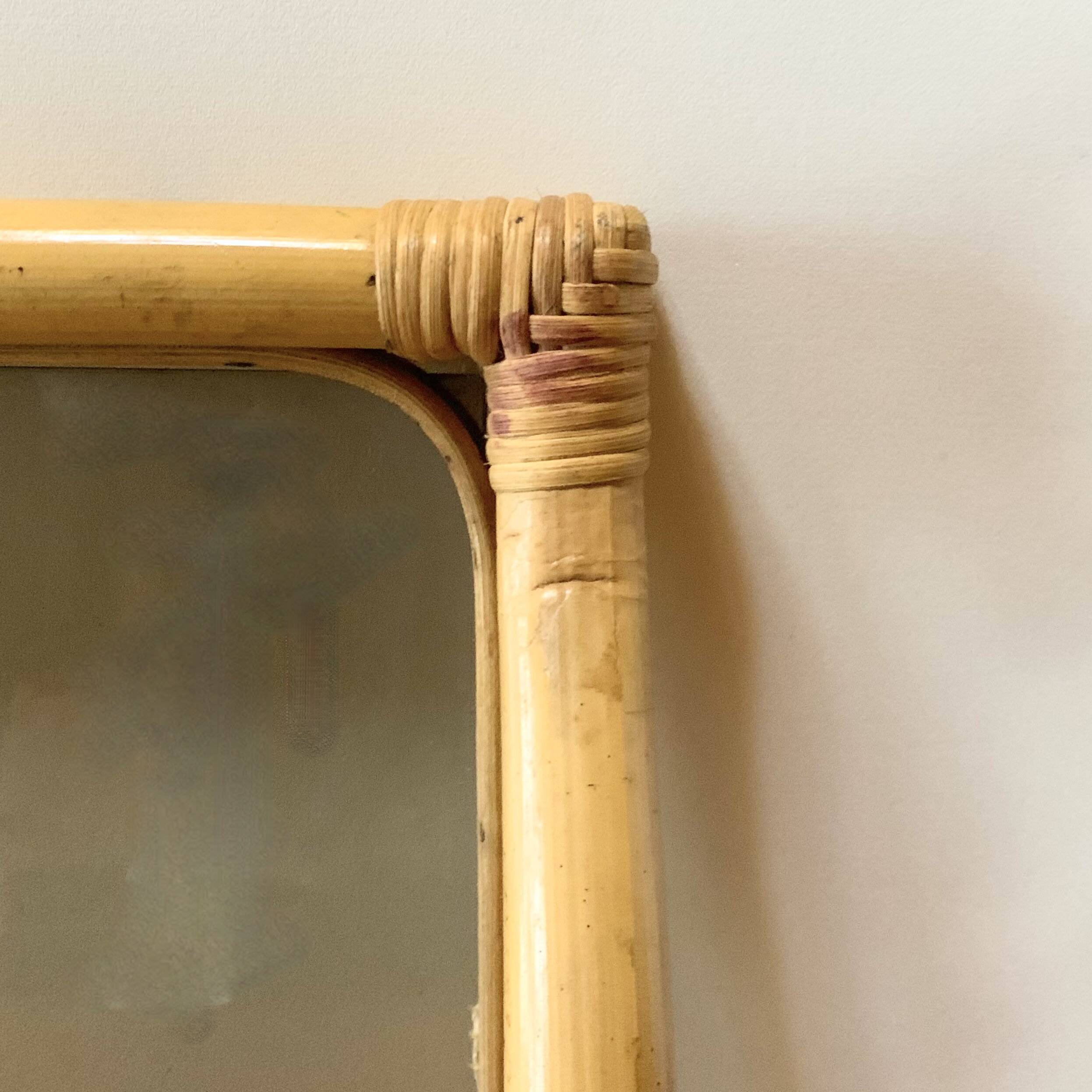 Large vintage tray in bamboo and smoked glass