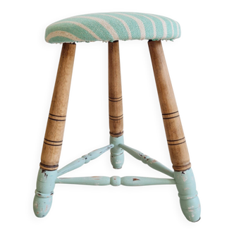 Tabouret tripode ancien assise rayée