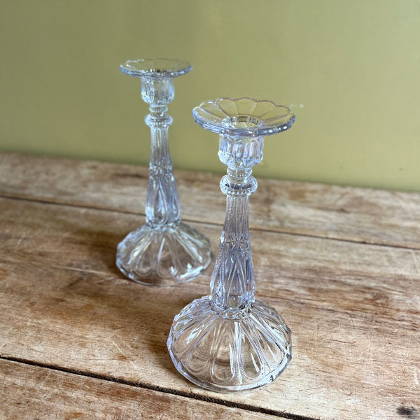 Pair of molded glass candle holders
