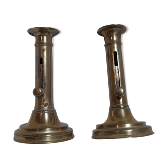 Pair of old brass candle holders