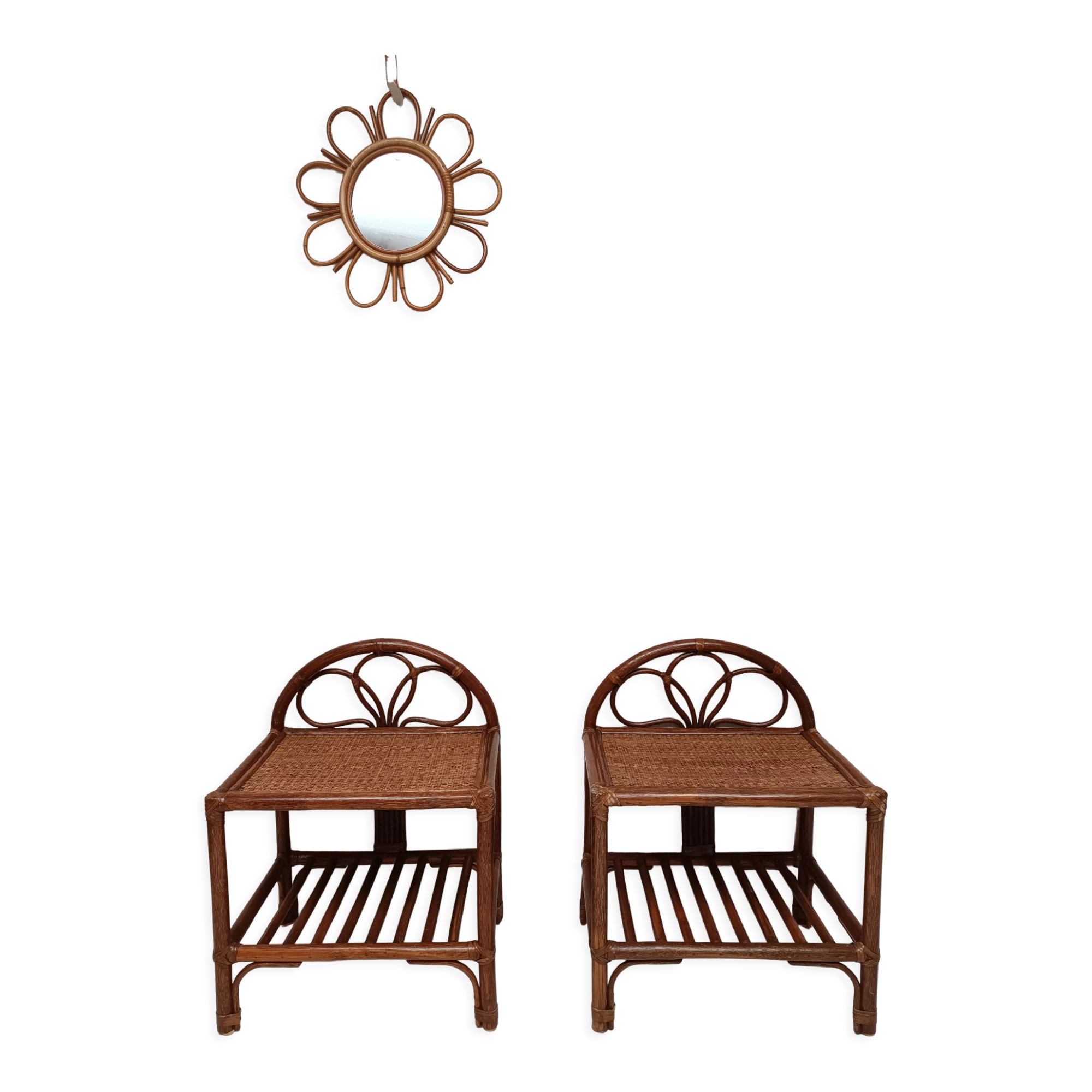 Paire de chevets rotin vintage