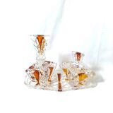 Art Deco Perfume Bottle, Pot and Tray in Transparent and Amber Glass