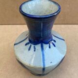 Glazed ceramic vase by Marcel Noverraz, signed, with vintage blue decoration.