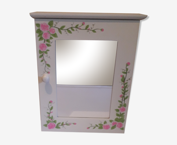 Armoire de toilette à miroir blanche à motif floral