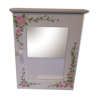 Armoire de toilette à miroir blanche à motif floral